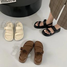 Boots Low Sandals Woman Leather Shoes Lady 2023 Muffins shoe Clogs With Heel Suit Female Beige Lowheeled Fashion New Summer