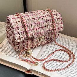 Shoulder Bags Xiaoxiangfeng Woollen plaid bag for womens 2023 new trendy and fashionable chain small square versatile single shoulder crossbody H240401