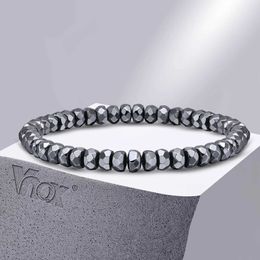 Chain Vnox 4mm/6mm Power Hematite Unisex Bracelets Black Men Women Natural Stone Beaded Bracelets Health Balance Jewellery Q240401