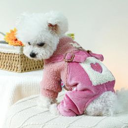 Dog Apparel Love Fur Winter Overall For Dogs Pink Harness Jacket With Corduroy Pants Shih Tzu Yorkies Warm Pet Clothing Jumpsuit