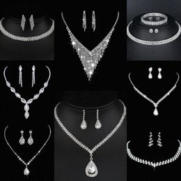 Valuable Lab Diamond Jewellery set Sterling Silver Wedding Necklace Earrings For Women Bridal Engagement Jewellery Gift O1eQ#