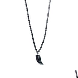 Pendant Necklaces Hematite Necklace Magnetic Natural Stone Beads Jewellery For Men Women Wolf Tooth Shape Drop Delivery Otgkn