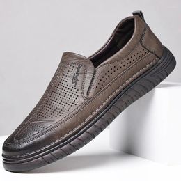 Casual Shoes Summer Men Business Leather Breathable Hole Men's Loafers All Match Soft Flats H427