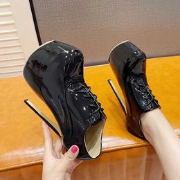 Dress Shoes Spring Autumn Solid Round Toe Extreme High Heels Stripper Pole Dance Shoes Fashion Lace Up Women Platform Pumps Size 35-42 H240401