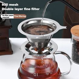 Reusable Double Layer 304 Stainless Steel Coffee Filter Holder Pour Over Coffees Dripper Mesh Coffee Tea Filter Basket Tools 240328