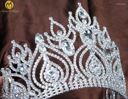 Hair Clips Beauty Pageant Tiaras Crowns Crystal Rhinestone Large Headpiece Silver Plated Bridal Prom Costumes Fashion Accessories