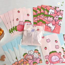 Gift Wrap 5pcs 15 21cm Cute Cartoon Strawberry Paper Candy Biscuit Bags Packing Pouch Popcorn Bag Birthday Wrapping Supplies Tools