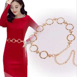 Belts 2023 Fashion Girl Metal Waist Chain Gold Plated Decorative Band Womens Round Metal Chain Designer Band Q240401