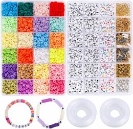 Bracelets 26 Letters Custom Bracelet Necklace Flat Round Polyer Clay Beads for Jewellery Making Kit Kids Favour Diy Jewellery Accessories Set