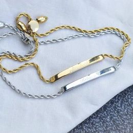Pulseira deslizante de barra pré-personalizada com nome gravado joias presentes para sua pulseira de ouro para mulheres personalizadas