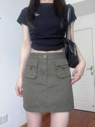 Skirts Women's Spring Summer Fashion Versatile Solid Colour Pocket Zipper Vintage Style High Waist Slim Wrap Hip Thin Denim Skirt