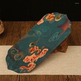 Teaware Sets Handmade Bamboo Satin Cloth Double-Sided Tea Mat Zen Quaint Tray Flowers Print Table Runner Fabric Craft Tablecloth