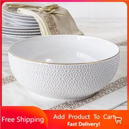 Bowls Embossed White Rice Soup Bowl