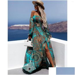 Basic Casual Dresses Beach Women Evening Elegant Floral Print Boho Summer Dress Y Long Sleeve Maxi 2022 Drop Delivery Apparel Womens C Dhtpb