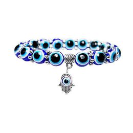 Beaded In Bk Retro Eye Palm Beaded Bracelet 8Mm 10Mm Blue Evil Charm Bracelets Accessories Gift Drop Delivery Dhznq