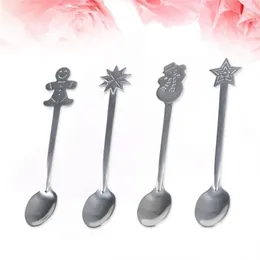 Disposable Flatware 4pcs Xmas Stainless Steel Spoon Christmas Cartoon Tableware Coffee Mixing With Box (Random Pattern)