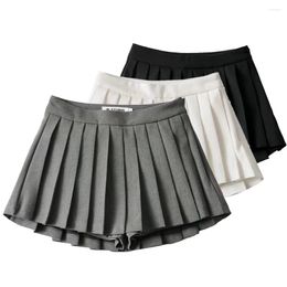 Skirts Grey Wide Pleated Mini Shorts OOTD High Street American Retro Solid Vintage Blogger Sexy Woman White Basic Bottom Quality