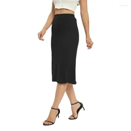 Skirts Midi Pencil Basic Skirt Casual Solid Split Side Stretchy Ribbed Knit Bodycon Mid Length For Women