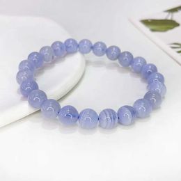 Chain High quality natural blue lace agate rose quartz round bead bracelet with womens energy beads spiritual energy therapy jewelry gift 8mm Q240401