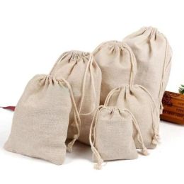 Jewellery Natural Linen Gift Bags 8x10cm 9x12cm 10x15cm Pack 50 Custom Jewellery Sack Party Candy Makeup Jute Packaging Pouches