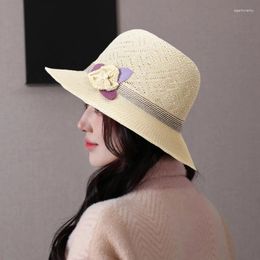 Wide Brim Hats Women Fashion Pearl Flower Foldable Fisherman Straw Hat Summer Vacation Casual Holiday Beach Breathable Sunscreen Bucket