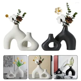 Vases 2Pcs Ceramic Vase Unique Irregular Shape Flower Modern Plant Container For Home Table Centrepiece Decoration