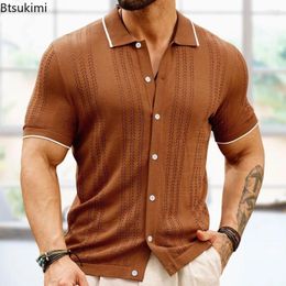 Men's Polos Summer Knitwear Tops 2024 Business Casual Short Sleeve Polo Shirts Trend Men Streetwear Knitted Cardigan Camisas Male
