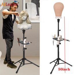 Stands Wig Stand Tripod With Tray Adjustable Mannequin Head Stand Metal Wig Head Stand For Canvas Head For Display Wig Tripod Stand