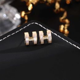 Luxury H Brand Classic Diamond Charm Fashion Engagement Ear version 925 silver needlegenuine gold electroplated with logowith logo