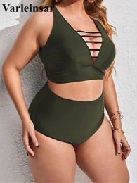 0XL 4XL Sexy V Neck Bikini Large Size Swimwear Plus Women Swimsuit Female Twopieces set Bather Bathing Suit V3783 240322