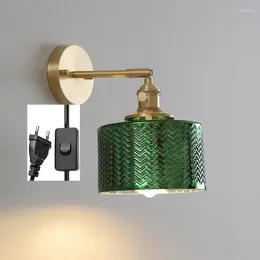 Wall Lamp Green Glass LED Copper Pendant Bedroom Bathroom Mirror Nordic Modern