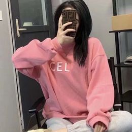 Autumn Winter New CE Cherry Blossom Pink and Tender Steel Stamped Letter Sweater Hoodie Women's Upper Body Academy Style Top