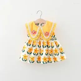 Girl Dresses Clothes Girls 0-3old Summer 90%cotton Dress Princess 73-100 Children Kids Clothing Baby Flower Red Yellow Fashion