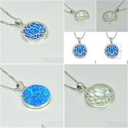 Pendant Necklaces Chinese Style Round Blue / White Lotus Fire Opal Necklace Ladies Fashion Jewelrypendant Drop Delivery Jewelry Pendan Dhhdn