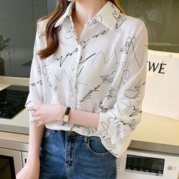 Real Shot French Ink Graffiti Printed Shirt Top For Women's 2023 Spring And Autumn New Korean Version Loose Collar Shirt Trend