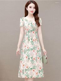 Party Dresses Vintage Print Qipao Dress 2024 Summer Fashion Slim Short Sleeve A-Line Chiffon Long Chinese Style Cheongsam Robe Femme
