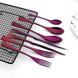 Flatware Sets Purple Cutlery Set 304 Stainless Steel With Knife Fork Spoon Dinnerware Dishwasher Safe Silverware
