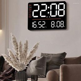 Wall Clocks LED Digital Clock Temperature Humidity Electronic Remote Brightness Adjustable For Bedroom Office Decor Black