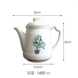 Teaware Sets Ceramic Coffee Tea Set Kettle Cup Nordic White Green Plants Tray Water Ware Bar Decoration Household Kitchen Supplies Drinkware