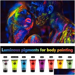 Other Health Beauty Items Body Paint 8Pcs Set 10Ml Face Escent Pigments Uv Color Makeup Halloween Make Up Cosplay Glow In The Dark Bk Dhths