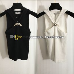 Cross Halter Knit Vest Fashion Ball Logo Knitted Vest Women Summer Sleeveless Knit Camisole Designer Tank Tops