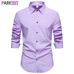 Men's Plus Tees Polos Light Purple Mens Dress Shirts 2023 Autumn New Regular Fit Long Sleeve Shirt for Men Casual Button Up Top Blouse Chemsie Homme yq240401