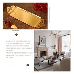 Plates D0AD-Rectangular Dessert Holder Plate For Serving Fruit Iron Golden Tray Appetiser Wedding Party Holiday D0AD