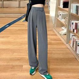 Women's Pants Women Elegant High Waist Wide Leg Suit For Formal Office Wear Adjustable Waistband Solid Colour