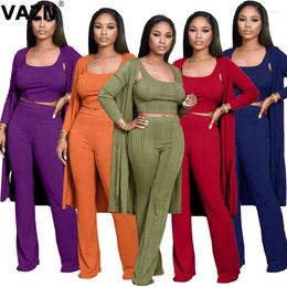 Women's Two Piece Pants VAZN S-XXL 2024 Chic Early Autumn Sexy Lady 5 Colors 3-piece Set Full Sleeve Long Coat Waistcoat Tops Straight Sets