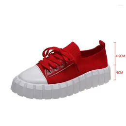 Walking Shoes Fashion Women Platform Canvas For Cute Girls Lace Up Casual Sock Sneakers Female Trainers All-match Student Flats