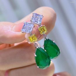 Dangle Earrings Ruif Arrival 925 Silver Synthetic Emerald For Women And Girl Accessories Love Gift Temperament Lady's Jewelry