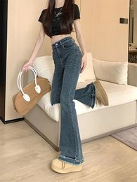 Women's Jeans 2024 Spring Autumn Fashion High Waist Thin Female Long Denim Flare Pants Ladies Solid Colour Casual Trousers S688