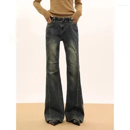 Women's Jeans WCFCX STUDIO Retro High Waist Slim Women Streetwear Flare Denim Pants Y2K Fashion Street Washed Trousers Autumn