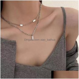 Pendant Necklaces 85-Degree Grey Simple Double-Layer Stacked Necklace Womens Fashion Letter Niche Personality Clavicle Pendant Drop De Otaop